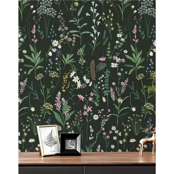 Floral Peel and Stick Wallpaper Dark Wildflower Contact Paper for Walls Decor - Picture 1 of 7